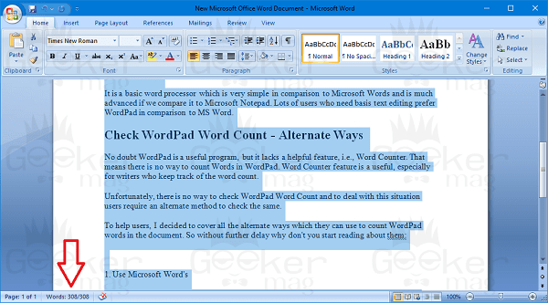 Count Words In Wordpad