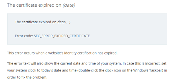 The certificate expired on (date)