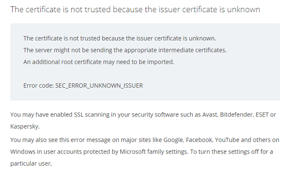 avast certificate error firefox