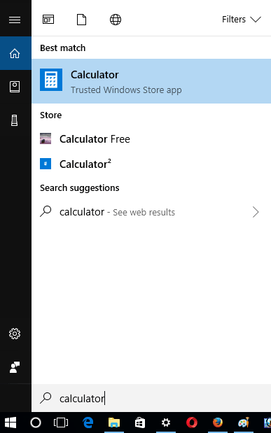 search calculator using start menu searchbar
