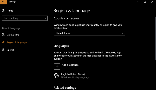 change language in windows 10