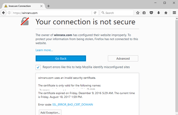 firefox insecure connection google