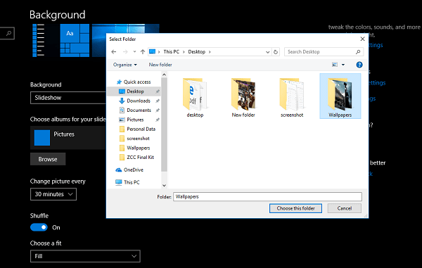 select wallpaper folder for desktop slideshow