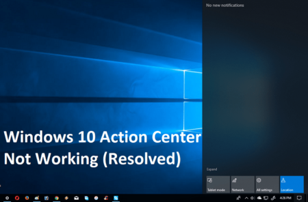 windows 10 action center not working