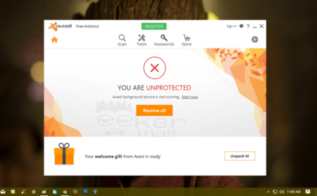 Avast Background Service is Not Running Windows 10