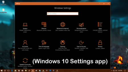 how to open Settings app in Windows 10