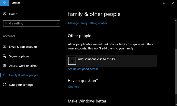 add someone else to this pc in windows 10