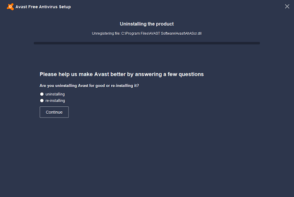 avast survery question during uninstall process