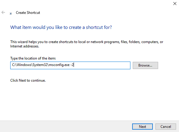 create shortcut window in windows 10