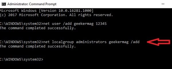 add new user as administrator using command prompt in windows 10