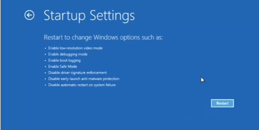 Restart to change advanced boot options