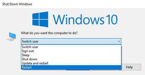 restart using shutdown window