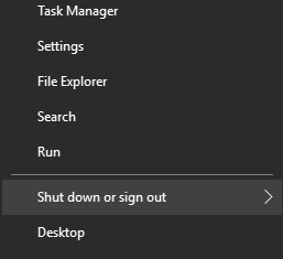 shut down or sign out button in winx menu