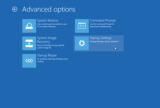 startup settings windows 10