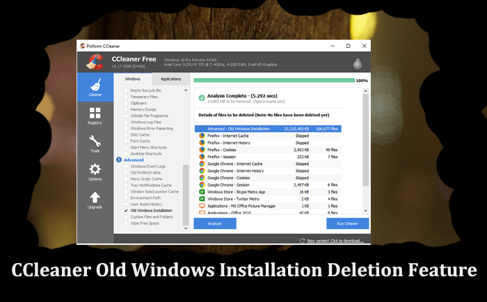 does only ccleaner pro delete windows old