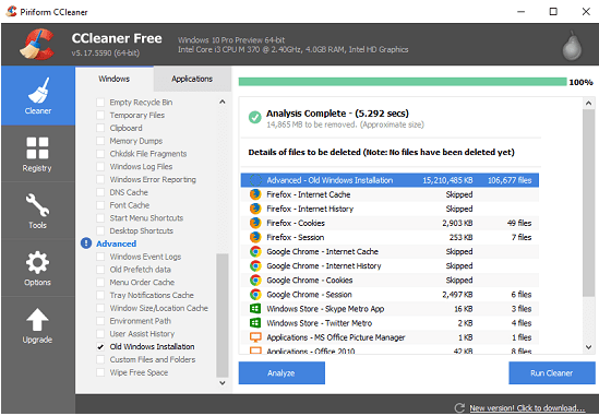 ccleaner- old windows installation