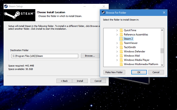 choose install location-steam in windows 10