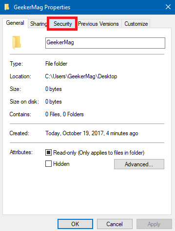 folder properties - Security tab