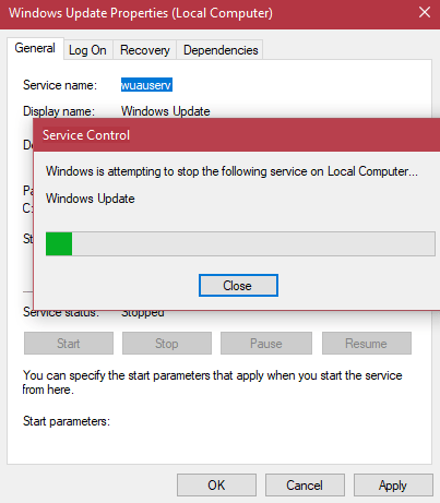 stop windows update service in windows 10