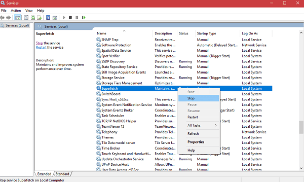 stop superfetch service windows 10