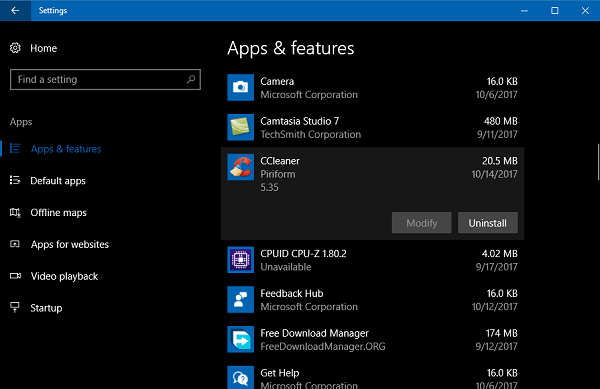 how to uninstall ccleaner from windows 10
