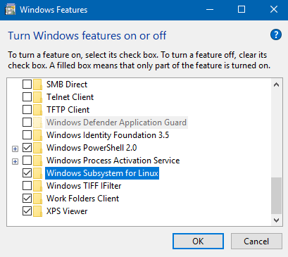 enable windows subsystem for linux in windows 10