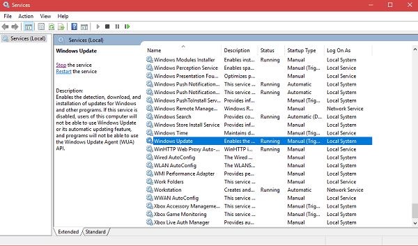 windows update service running