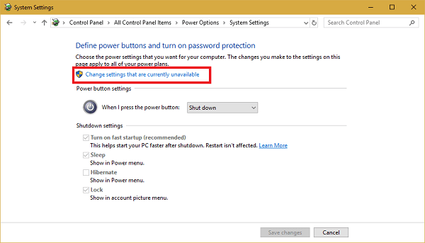 Change settings that are currently unavailable option in windows 10
