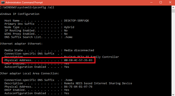 how to find mac address of laptop