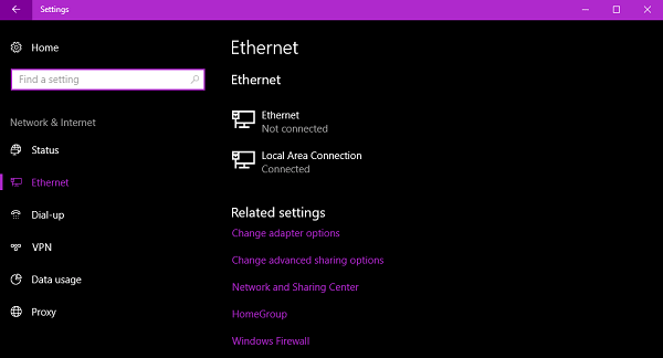 ethernet windows 10