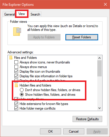 Show hidden files, folders, or drivers