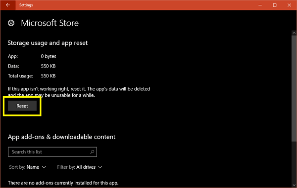 reset microsoft store