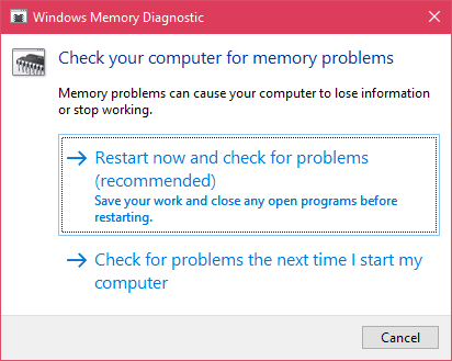 windows memory diagnostic window