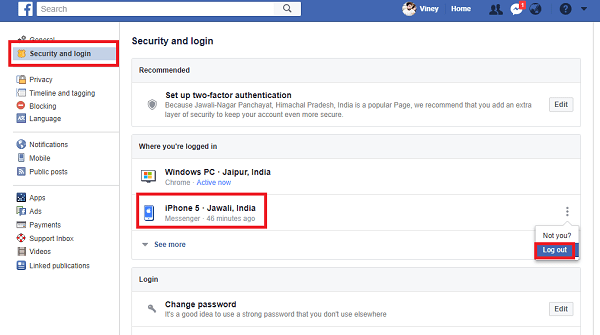 facebook security and login