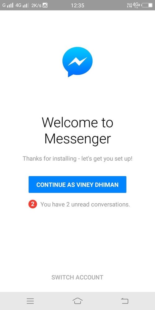 switch account in facebook messenger