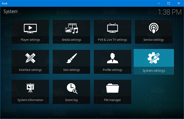 kodi system settings