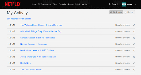 my activity page netflix