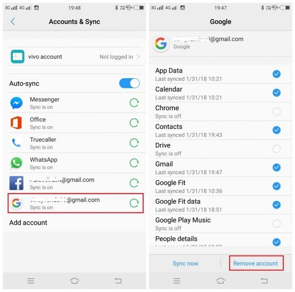 remove google account from