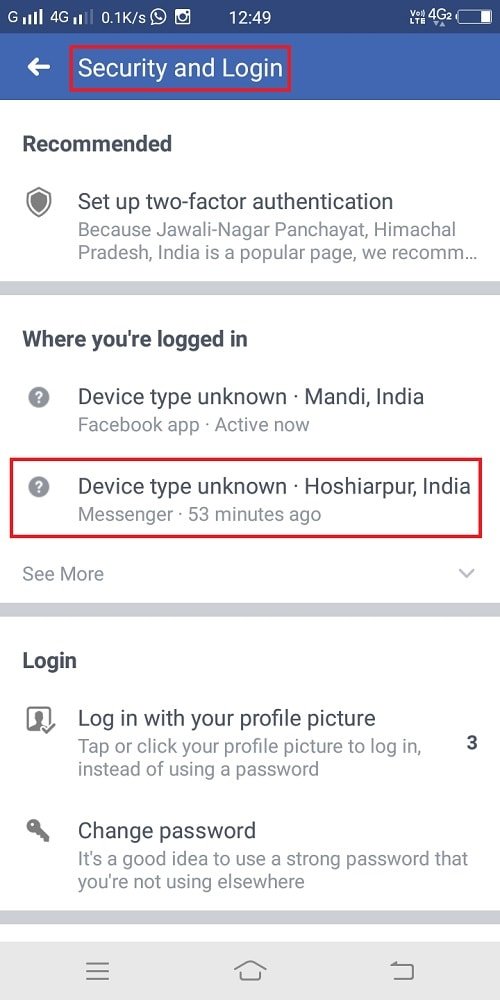 session and login in facebook app