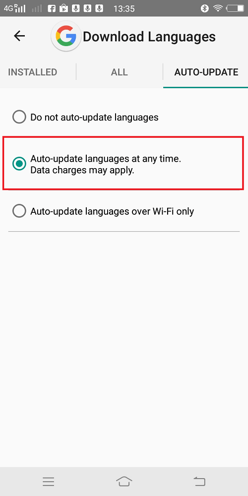 Auto-update languages at any time. Data charges may apply.