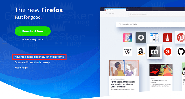 Firefox browser Advanced install options & other platforms