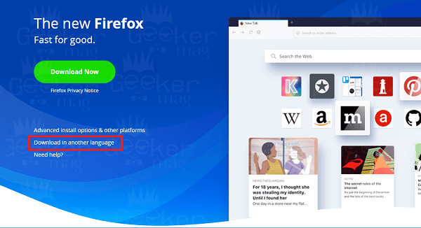 Download Firefox browser in another language