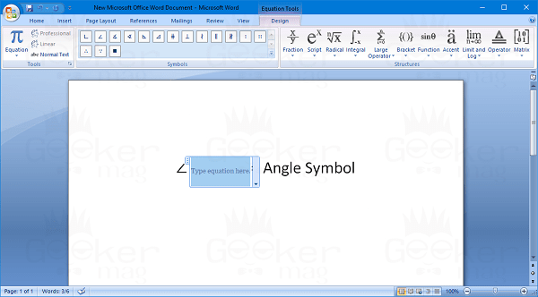 add angle symbol