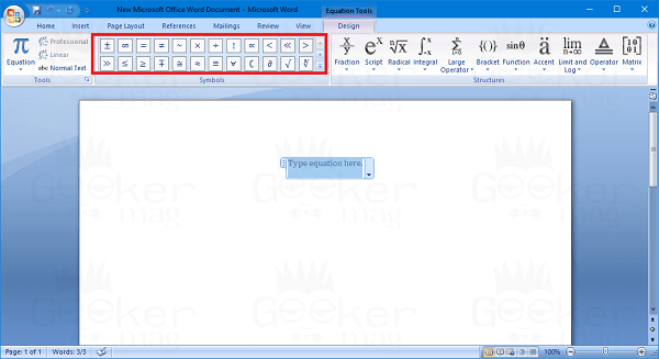 mathematical symbols in word 2010