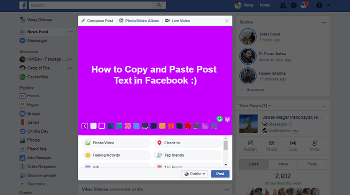 How to copy and paste on facebook for android, ios and web
