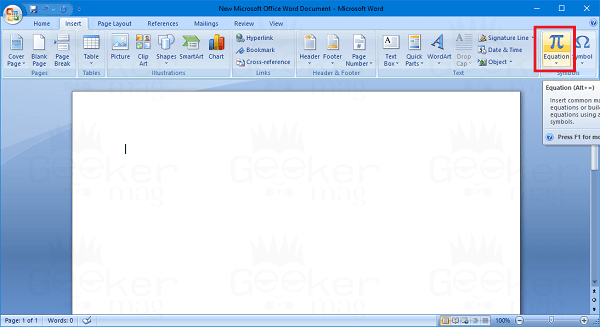 equation button in ms word