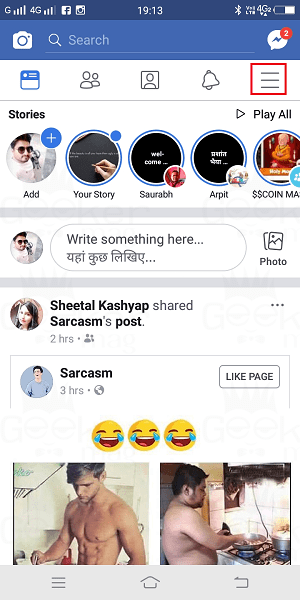 facebook app homescreen