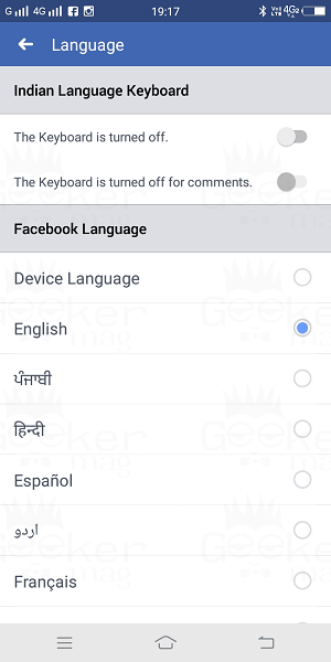select facebook languages