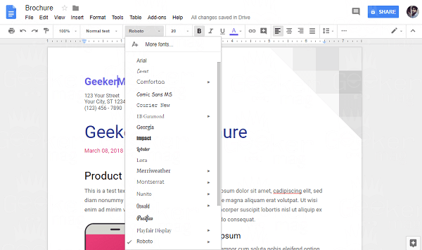 text formatting in google docs