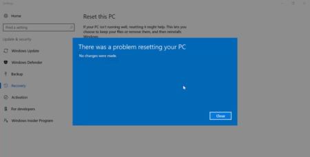 There Was A Problem Resetting Your PC in Windows 10